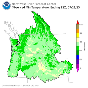 Minimum Temperatures ending Monday, July 21 at 5 am PDT