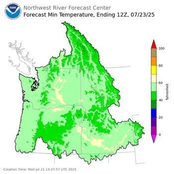Day 2 (Tuesday): Min Temperature Forecast ending Wednesday, July 23 at 5 am PDT