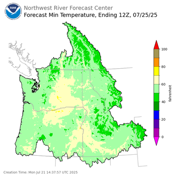 Day 4 (Thursday): Min Temperature Forecast ending Friday, July 25 at 5 am PDT