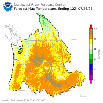 Day 5 (Friday): Max Temperature Forecast ending Saturday, July 26 at 5 am PDT