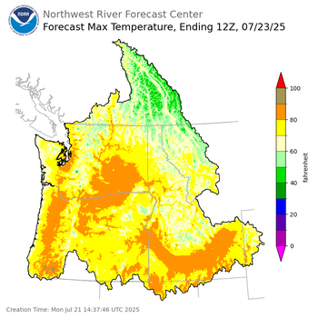 Day 2 (Tuesday): Max Temperature Forecast ending Wednesday, July 23 at 5 am PDT