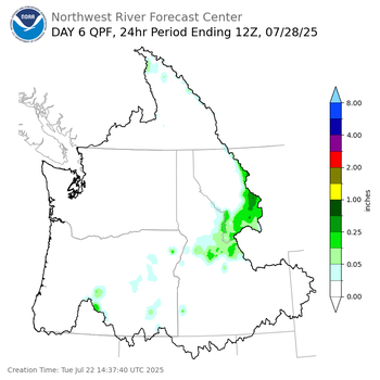 Day 6 (Sunday): Precipitation Forecast ending Monday, July 28 at 5 am PDT
