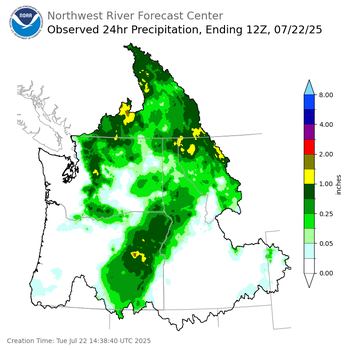 Observed Precipitation ending Tuesday, July 22 at 5 am PDT