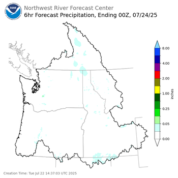 Day 2 (Wednesday): 6 Hourly Precipitation Forecast  ending Wednesday, July 23 at 5 pm PDT