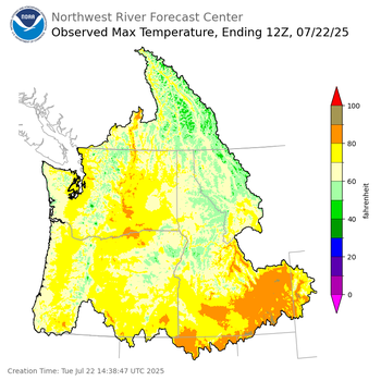 Maximum Temperatures ending Monday, July 21 at 9 pm PDT