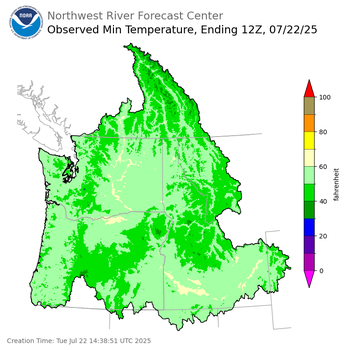 Minimum Temperatures ending Tuesday, July 22 at 5 am PDT