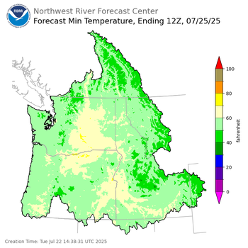 Day 3 (Thursday): Min Temperature Forecast ending Friday, July 25 at 5 am PDT