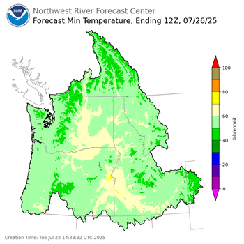 Day 4 (Friday): Min Temperature Forecast ending Saturday, July 26 at 5 am PDT