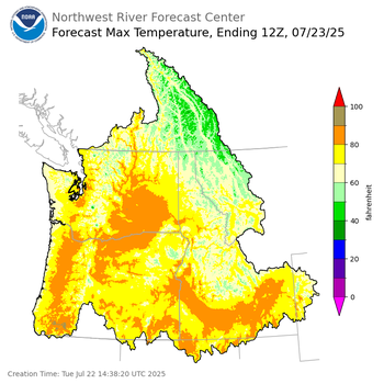 Day 1 (Tuesday): Max Temperature Forecast ending Wednesday, July 23 at 5 am PDT