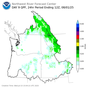 Day 9 (Thursday): Precipitation Forecast ending Friday, August 1 at 5 am PDT