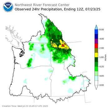 Observed Precipitation ending Wednesday, July 23 at 5 am PDT