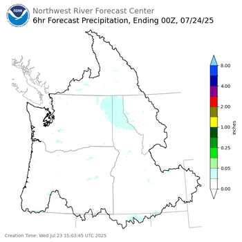 Day 1 (Wednesday): 6 Hourly Precipitation Forecast ending Wednesday, July 23 at 5 pm PDT