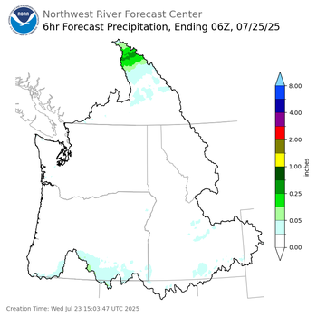 Day 2 (Thursday): 6 Hourly Precipitation Forecast  ending Thursday, July 24 at 11 pm PDT