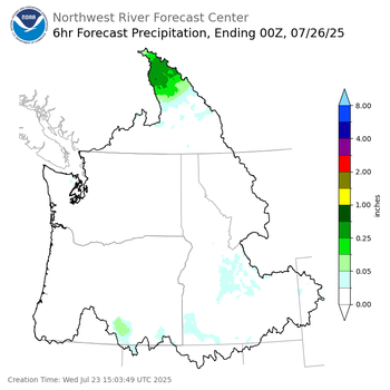 Day 3 (Friday): 6 Hourly Precipitation Forecast  ending Friday, July 25 at 5 pm PDT