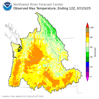 Maximum Temperatures ending Tuesday, July 22 at 9 pm PDT