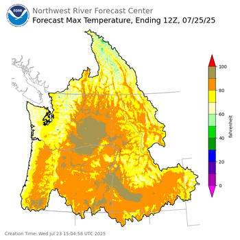Day 2 (Thursday): Max Temperature Forecast ending Friday, July 25 at 5 am PDT