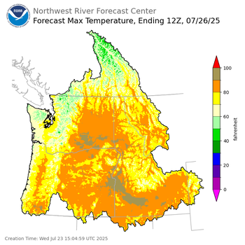 Day 3 (Friday): Max Temperature Forecast ending Saturday, July 26 at 5 am PDT