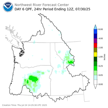Day 6 (Tuesday): Precipitation Forecast ending Wednesday, July 30 at 5 am PDT