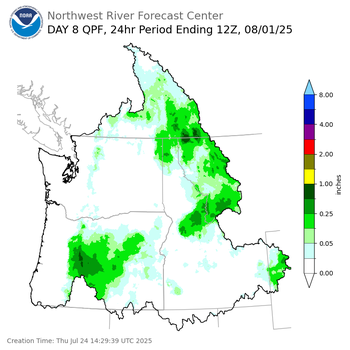 Day 8 (Thursday): Precipitation Forecast ending Friday, August 1 at 5 am PDT