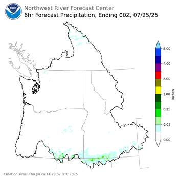 Day 1 (Thursday): 6 Hourly Precipitation Forecast ending Thursday, July 24 at 5 pm PDT