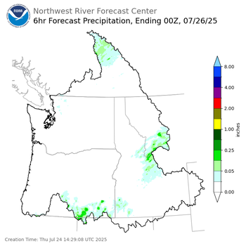 Day 2 (Friday): 6 Hourly Precipitation Forecast  ending Friday, July 25 at 5 pm PDT