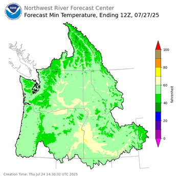 Day 3 (Saturday): Min Temperature Forecast ending Sunday, July 27 at 5 am PDT