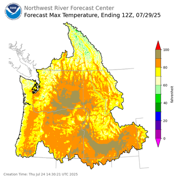Day 5 (Monday): Max Temperature Forecast ending Tuesday, July 29 at 5 am PDT