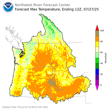 Day 3 (Saturday): Max Temperature Forecast ending Sunday, July 27 at 5 am PDT