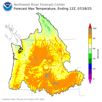 Day 4 (Sunday): Max Temperature Forecast ending Monday, July 28 at 5 am PDT