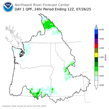 Day 1 (Friday): Precipitation Forecast ending Saturday, July 26 at 5 am PDT