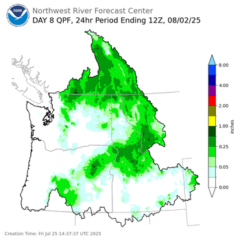 Day 8 (Friday): Precipitation Forecast ending Saturday, August 2 at 5 am PDT
