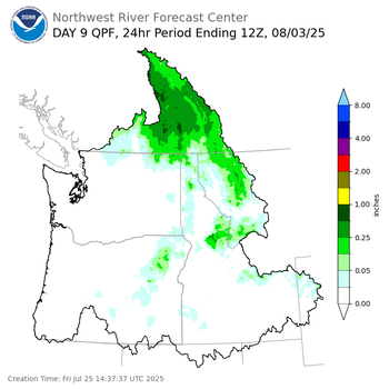 Day 9 (Saturday): Precipitation Forecast ending Sunday, August 3 at 5 am PDT