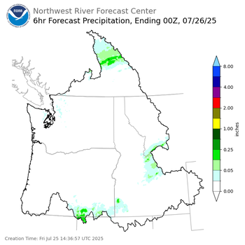 Day 1 (Friday): 6 Hourly Precipitation Forecast ending Friday, July 25 at 5 pm PDT