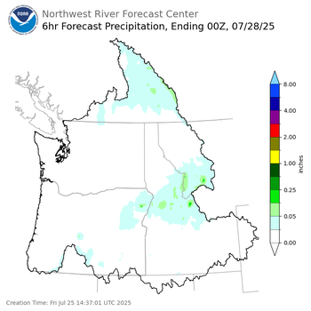 Day 3 (Sunday): 6 Hourly Precipitation Forecast  ending Sunday, July 27 at 5 pm PDT