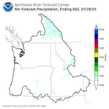 Day 3 (Sunday): 6 Hourly Precipitation Forecast  ending Sunday, July 27 at 11 pm PDT