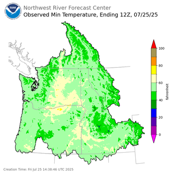 Minimum Temperatures ending Friday, July 25 at 5 am PDT