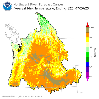Day 1 (Friday): Max Temperature Forecast ending Saturday, July 26 at 5 am PDT