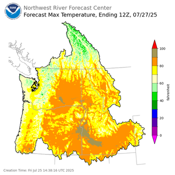 Day 2 (Saturday): Max Temperature Forecast ending Sunday, July 27 at 5 am PDT