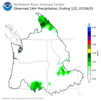 Observed Precipitation ending Saturday, July 26 at 5 am PDT