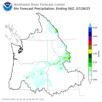 Day 2 (Sunday): 6 Hourly Precipitation Forecast  ending Sunday, July 27 at 11 pm PDT