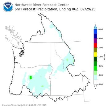 Day 3 (Monday): 6 Hourly Precipitation Forecast  ending Monday, July 28 at 11 pm PDT