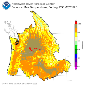 Day 5 (Wednesday): Max Temperature Forecast ending Thursday, July 31 at 5 am PDT