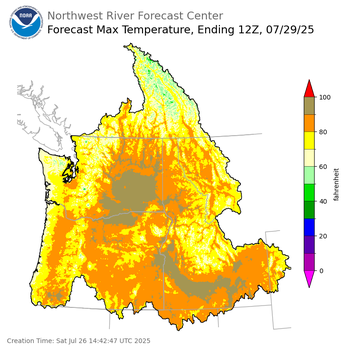 Day 3 (Monday): Max Temperature Forecast ending Tuesday, July 29 at 5 am PDT