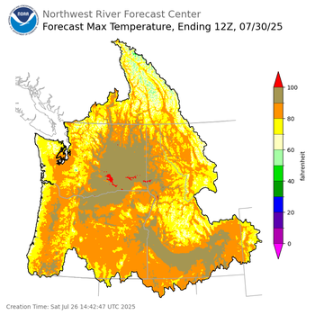 Day 4 (Tuesday): Max Temperature Forecast ending Wednesday, July 30 at 5 am PDT