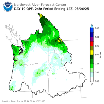 Day 10 (Tuesday): Precipitation Forecast ending Wednesday, August 6 at 5 am PDT