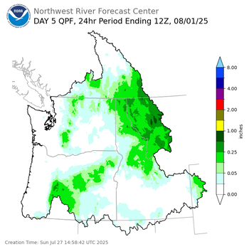 Day 5 (Thursday): Precipitation Forecast ending Friday, August 1 at 5 am PDT