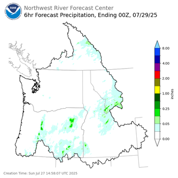 Day 2 (Monday): 6 Hourly Precipitation Forecast  ending Monday, July 28 at 5 pm PDT