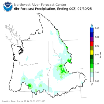 Day 3 (Tuesday): 6 Hourly Precipitation Forecast  ending Tuesday, July 29 at 5 pm PDT