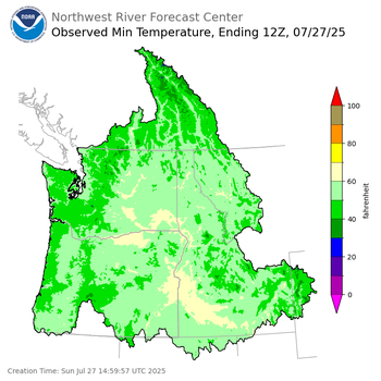Minimum Temperatures ending Sunday, July 27 at 5 am PDT
