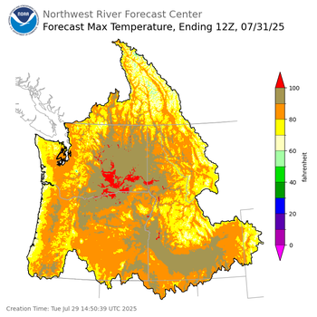 Day 2 (Wednesday): Max Temperature Forecast ending Thursday, July 31 at 5 am PDT